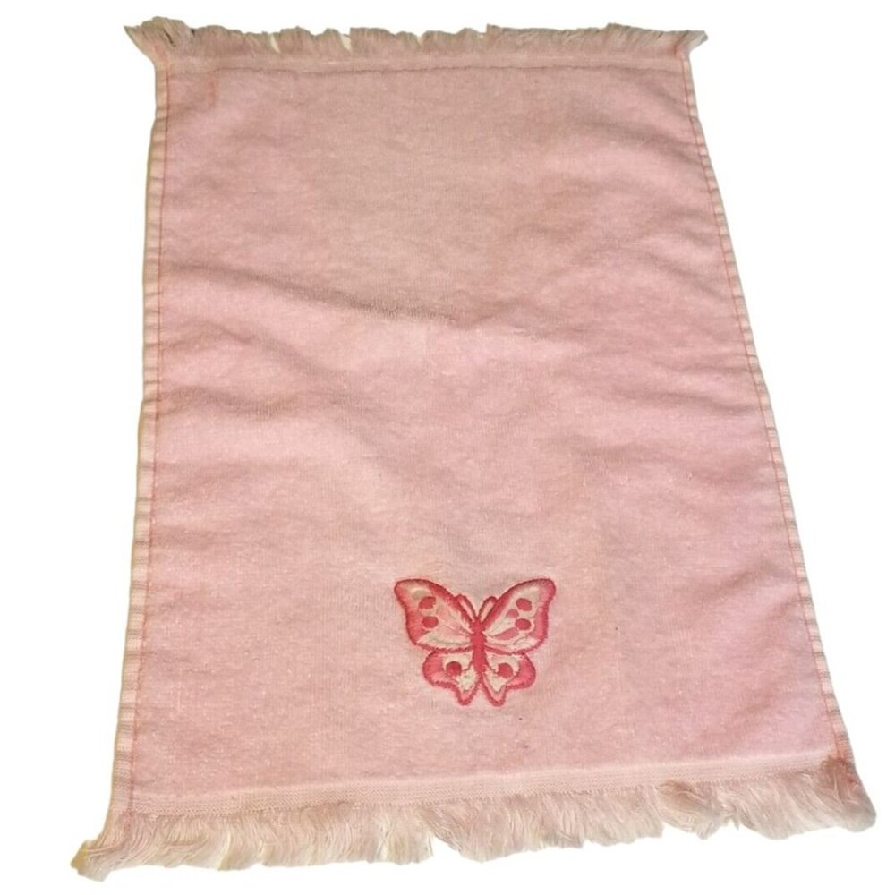 Vintage‎ Cannon Hand Towel Pink With Pink Embroidered Butterfly